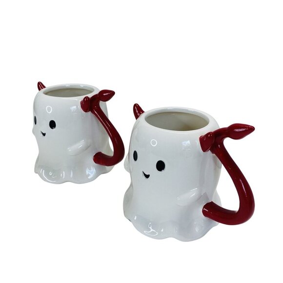 Ghost Red Devil Horns & Tail Ceramic Mugs Set Of 2 By Jack O Lantern Lane - Picture 3 of 5